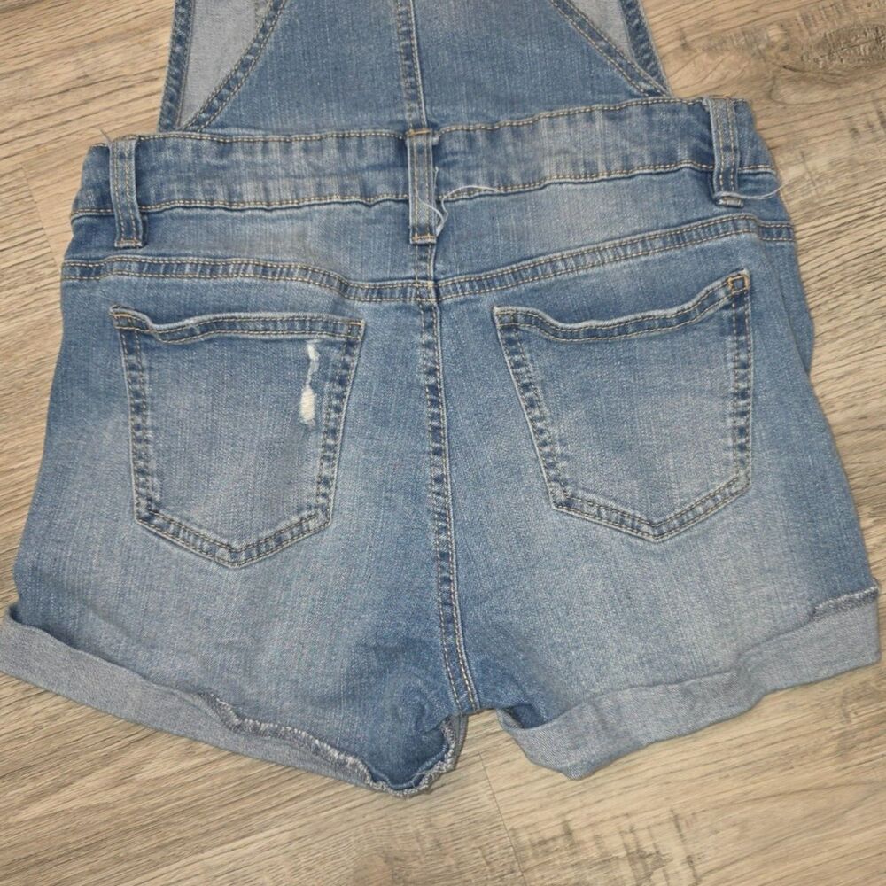 Blue Spice Distressed Denim Overall Shorts | Juniors Size 1 | Light Wash Stretch - Picture 7 of 8